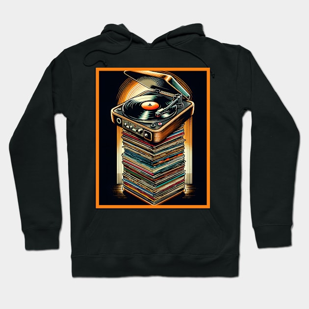 Retro Vinyl And Turntable Hoodie by Merchweaver